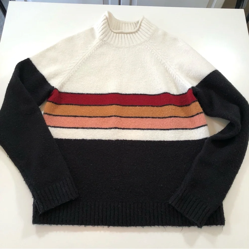 Saltwater Luxe Jane Sweater XS Colorblock Striped Mock Neck Knit